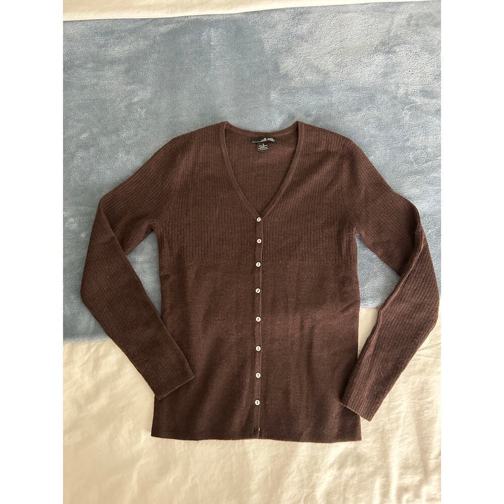 Vintage 100% Merino Wool Chocolate Brown Button Down Knit Cardigan S